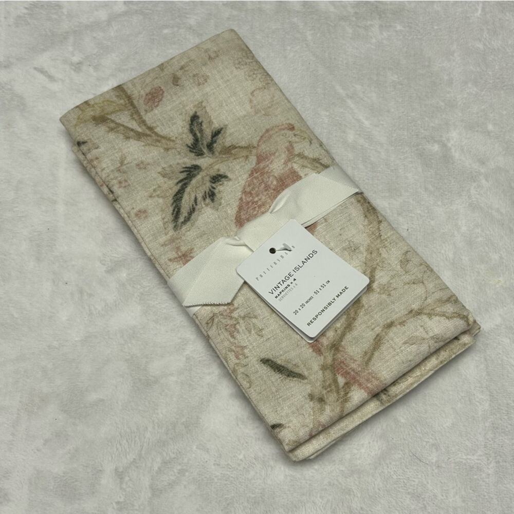 Pottery Barn Vintage Islands Organic Cotton Napkins Parrot Bird Set of 4 NWT